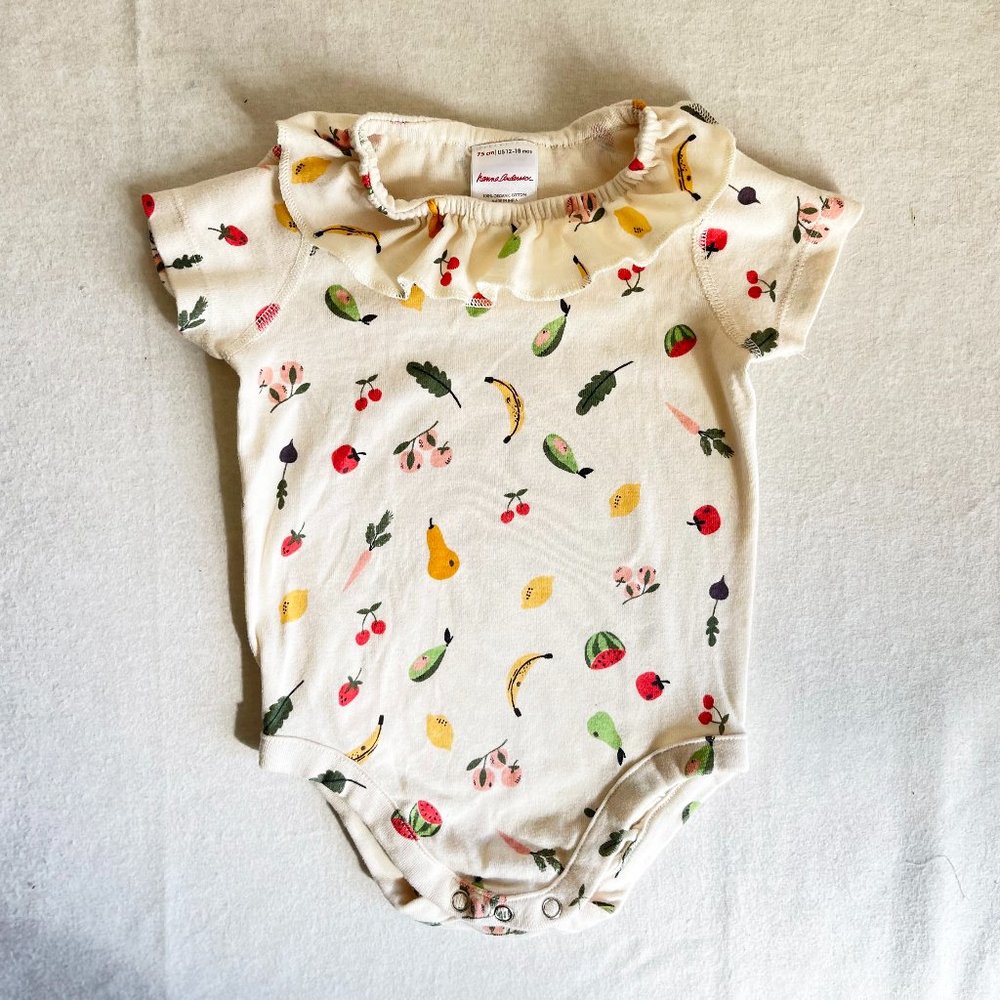 Hanna Andersson Organic Ruffle Fruit Veggie Avocado Carrot Bodysuits 12-18 month